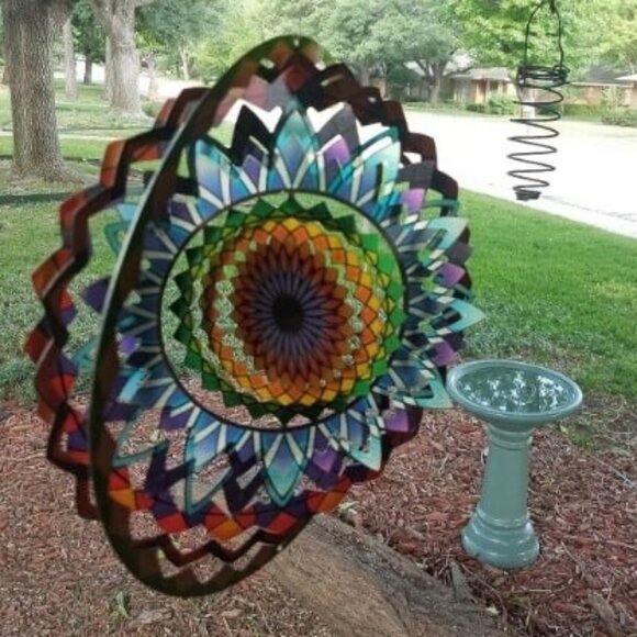 Wind Spinner Mandala Sun Flower 12 inches – 3D Stainless Steel – Laser Cut - Picture 1 of 2